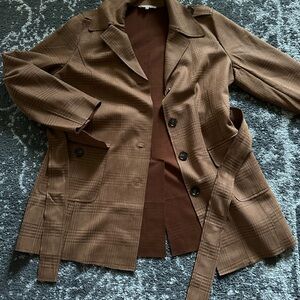 Solitaire Brown Plaid Trench Coat with Belt